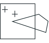 A graphic of a square with two plus signs in it and a abstract shape overlapping it.