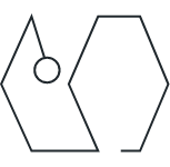 A graphic of a hexagon broken in half and abstract